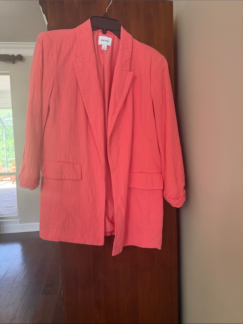 Nine West Coral-Pink Three-Quarter Sleeve Blazer